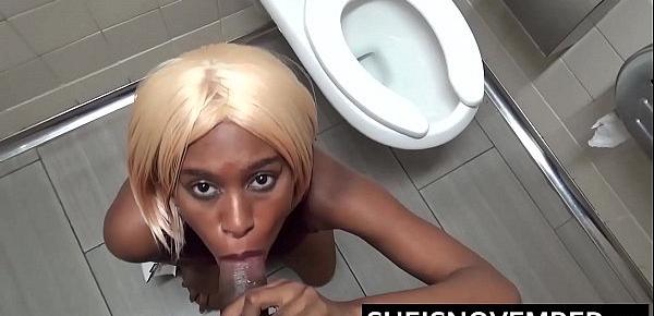  Fellatio By Msnovember In Fast Food Restaurant Rest Room On Ebony Knees Sucking On White Man Cock Big Natural Tits Out Making Direct Eye Contact With Mouth Full Sheisnovember HD